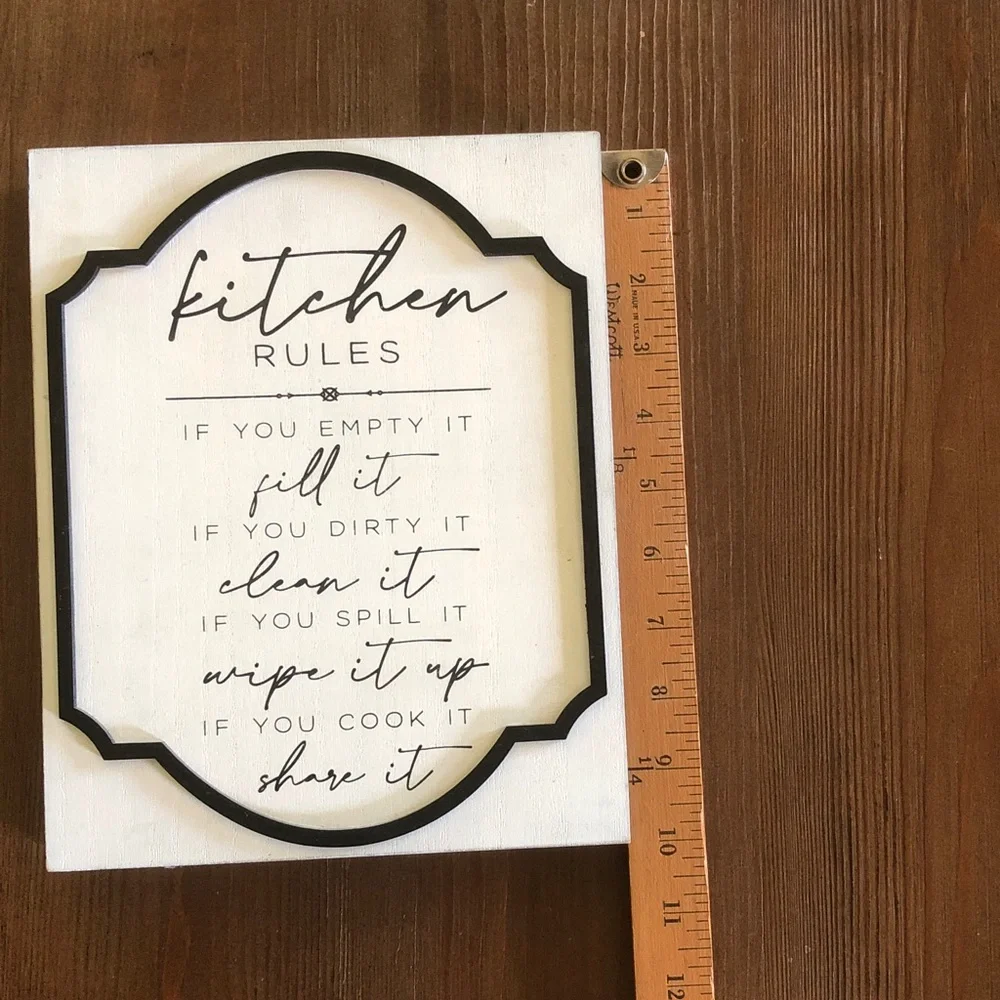 Kitchen Rules Wall Sign - Black & White
